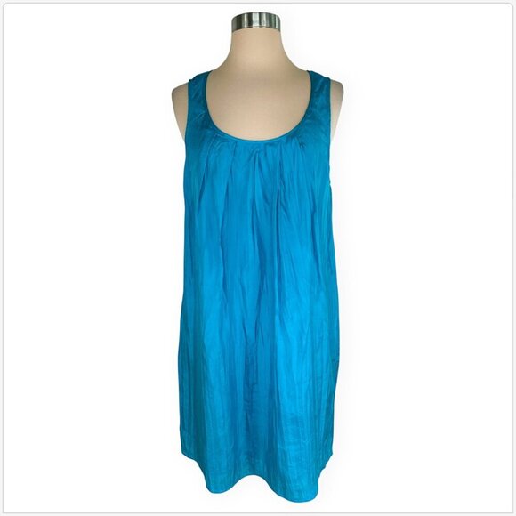 Calypso St Barth Deep Turquoise Crinkle Textured Silk Sleeveless Summer Dress M - Picture 1 of 4